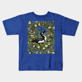 Common Loon Surrounded By Lady's Slipper Flowers Kids T-Shirt